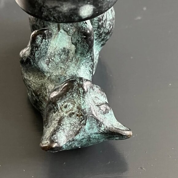 Vintage Cat Candle Holder Bronze Verdigris Green Figurine - Picture 3 of 10